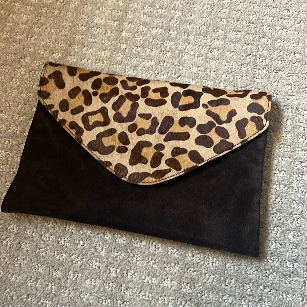 Leopard Suede Jcrew Factory Clutch with chain strap